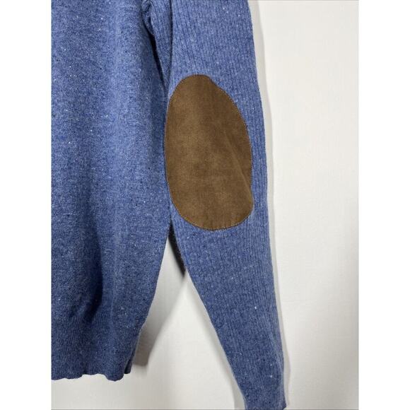 Joseph Abboud Blue Wool Blend Cable Knit Sweater XL Mens Elbow Patches Preppy - Picture 6 of 9